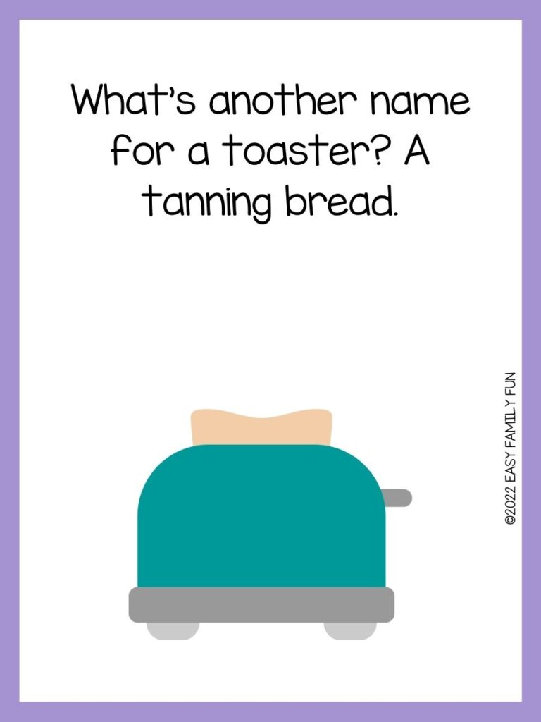 Teal toaster with purple border and toaster pun