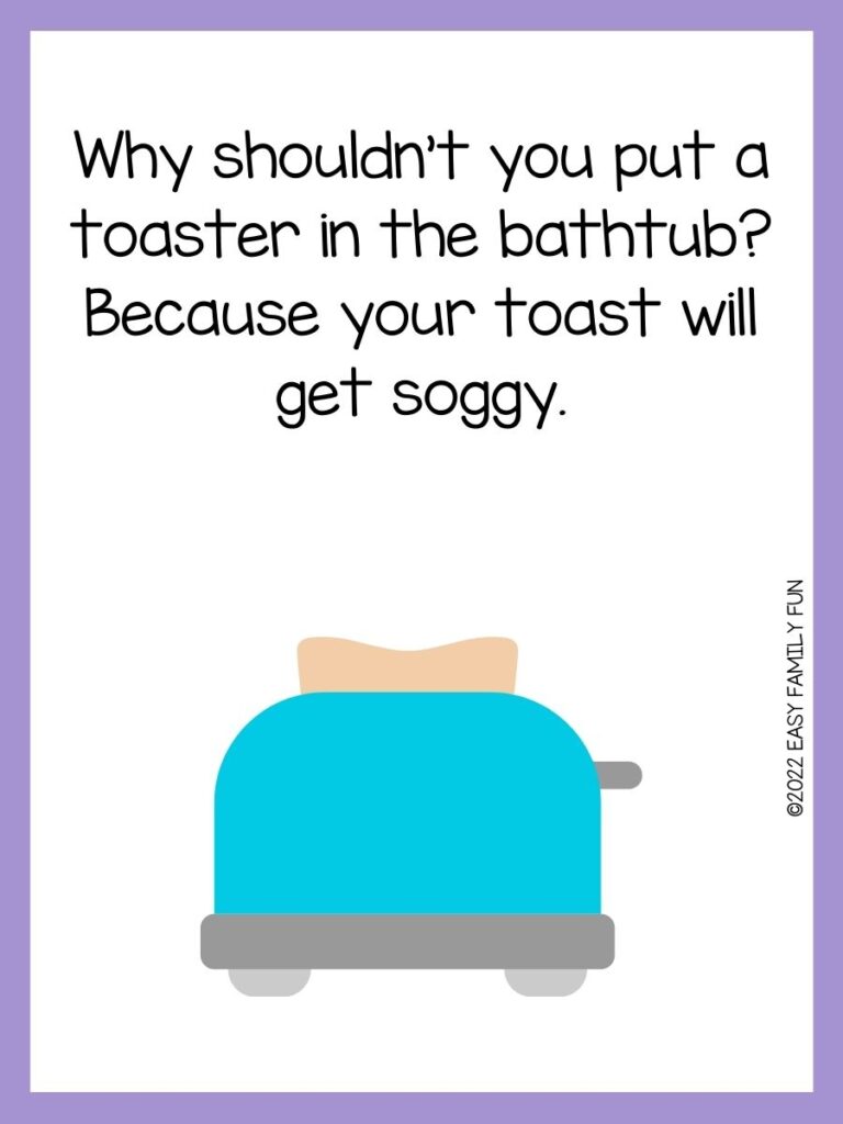 Turquoise toaster with purple border and toaster pun