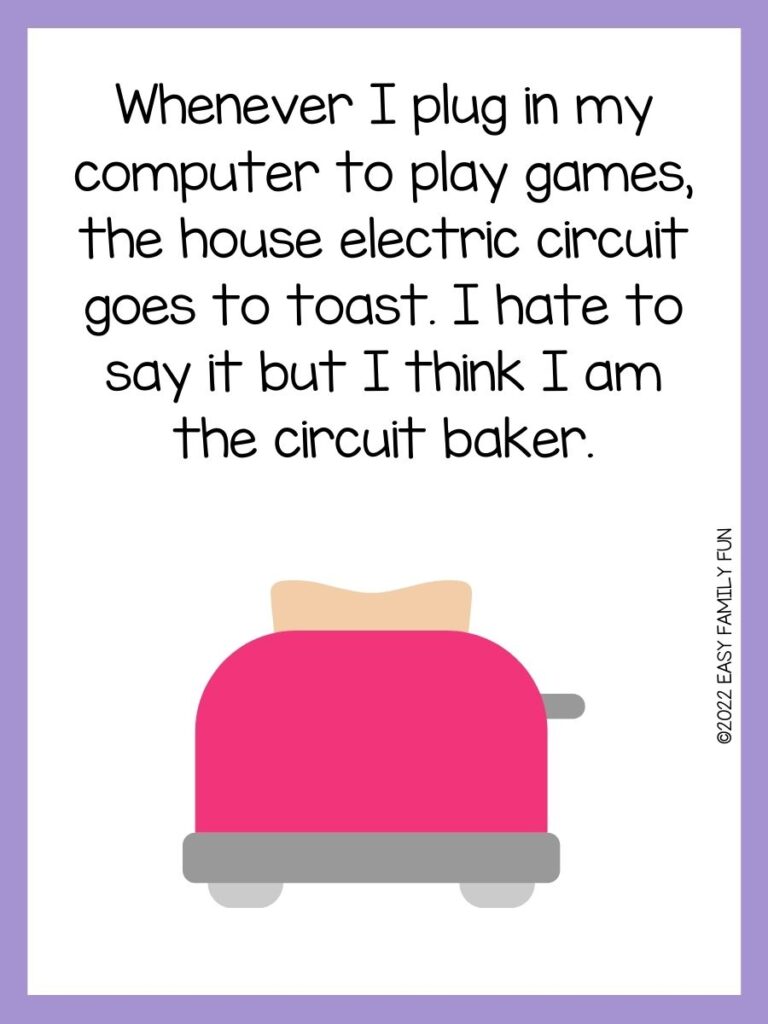 Pink toaster with purple border and toaster pun