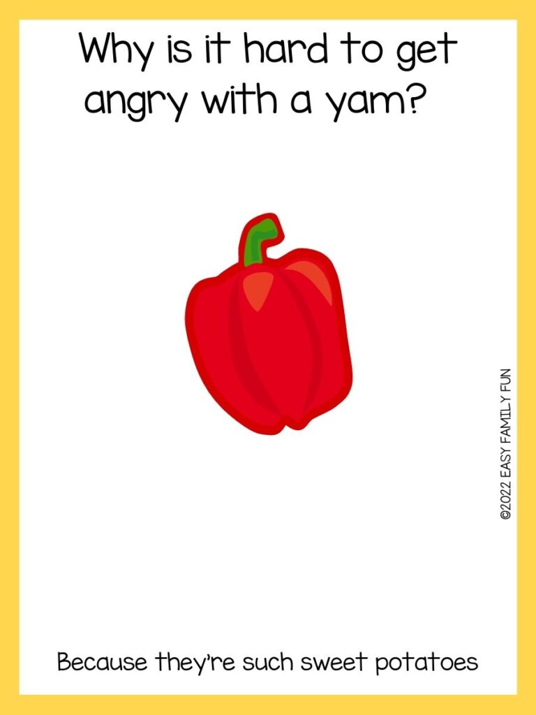Red pepper with a vegetable joke with a yellow border. 
