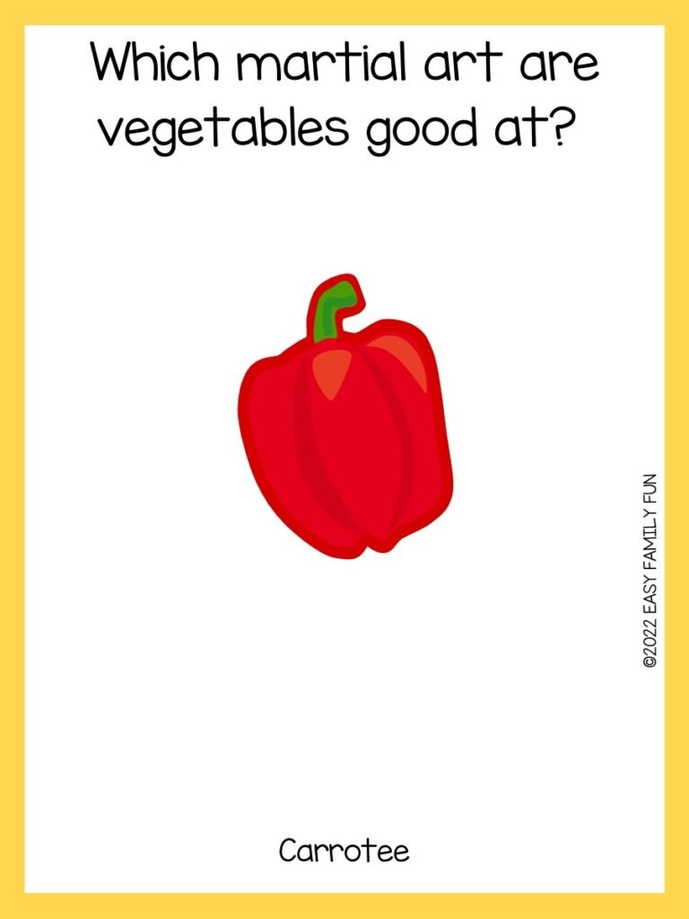Red pepper with a vegetable joke with a yellow border. 