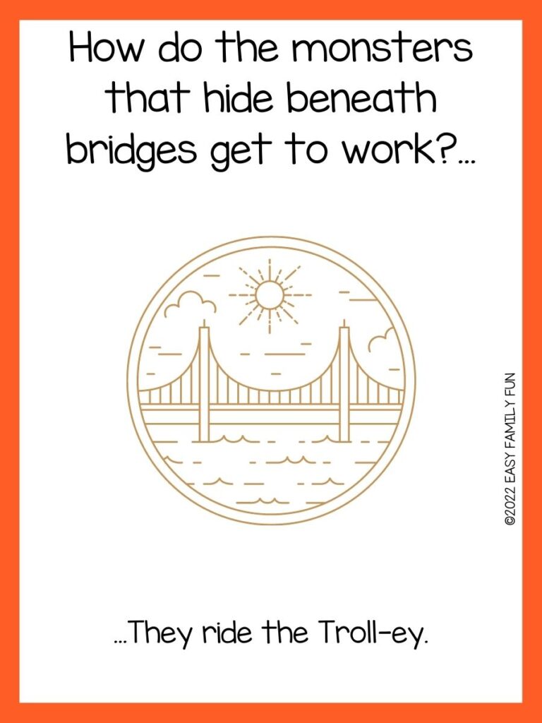 Orange border with white background and black font. 
Picture of the golden gate bridge in a gold color in a circle with the sun shining and the clouds showing as the bride stands tall over water