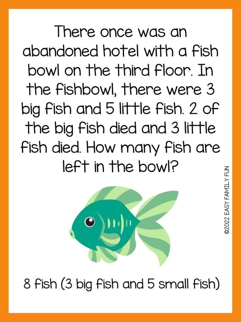 green fish on white background with orange border