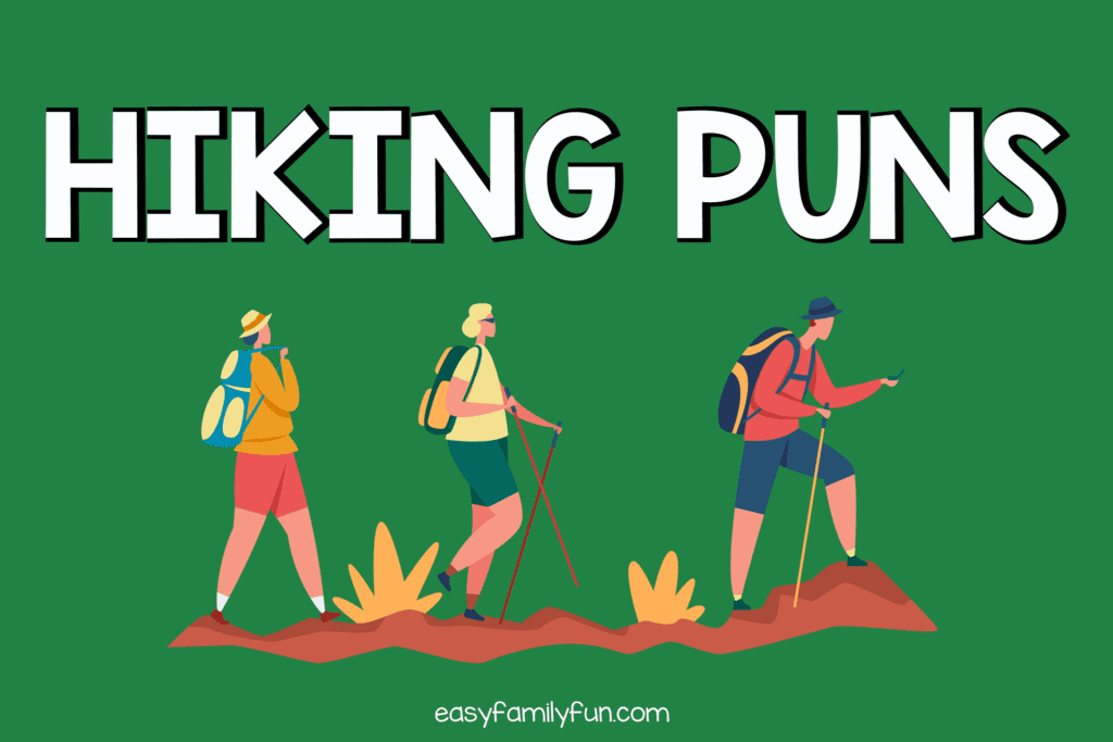 three people hiking with backpacks on green background