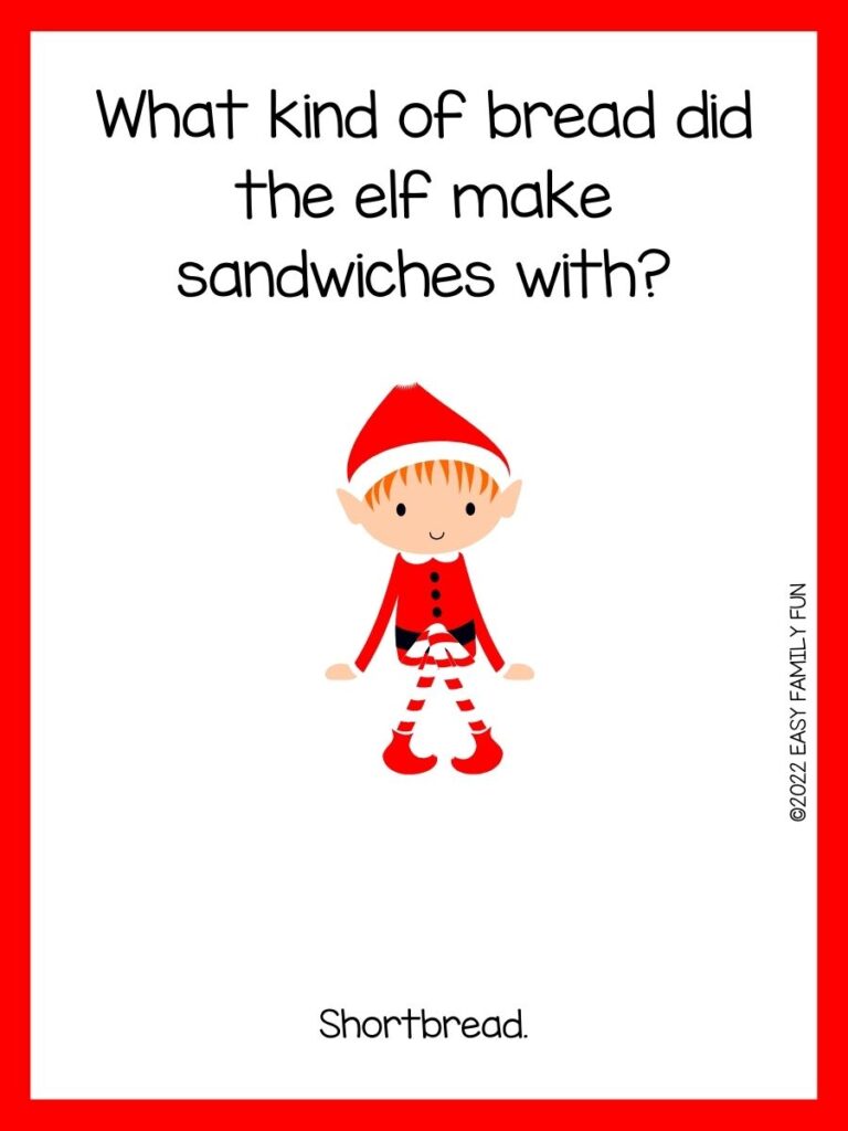 red border with elf on the shelf jokes with elf sitting