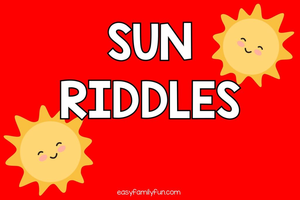 2 yellow suns on red background with white text "Sun riddles"