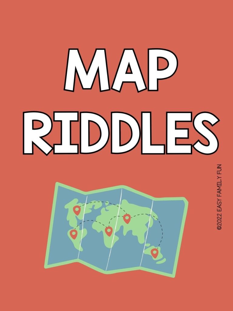 orange background with map with white text "map riddles"