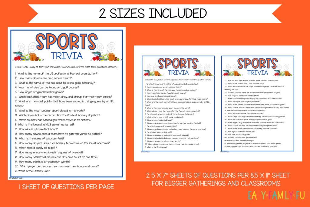 sports trivia cards on orange background