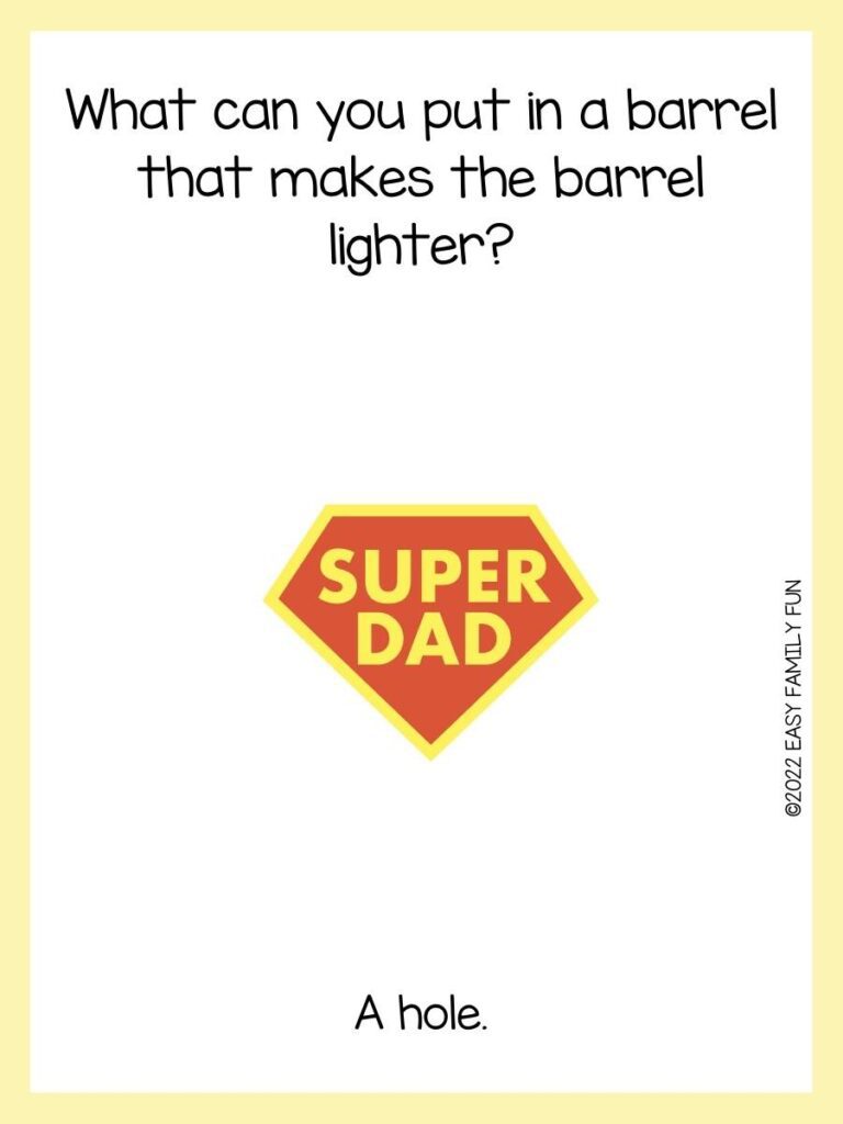 Riddle card with a super dad logo on a white background with a yellow border. 