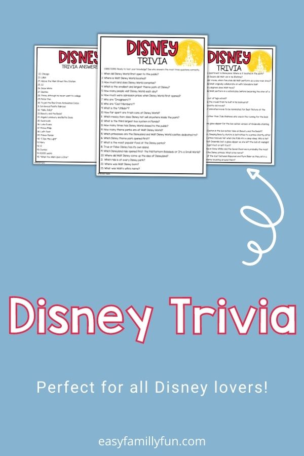 Disney trivia cards PDF on blue background