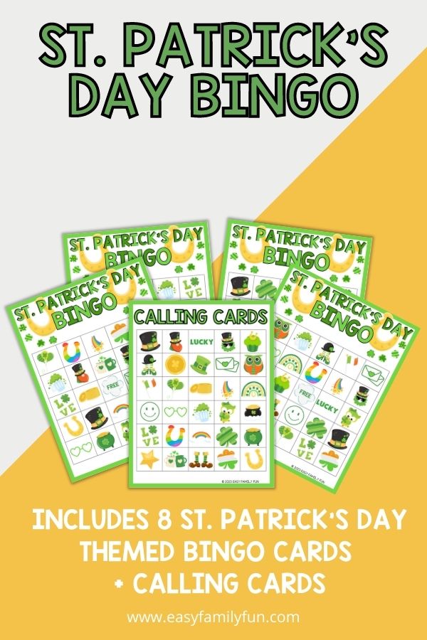 Green & White St Patrick's Bingo Cards on White & Yellow Background