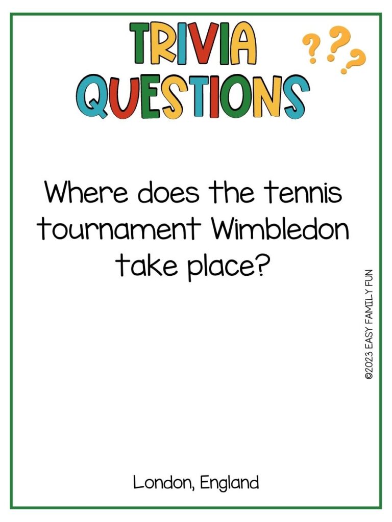 trivia question on white background with green border