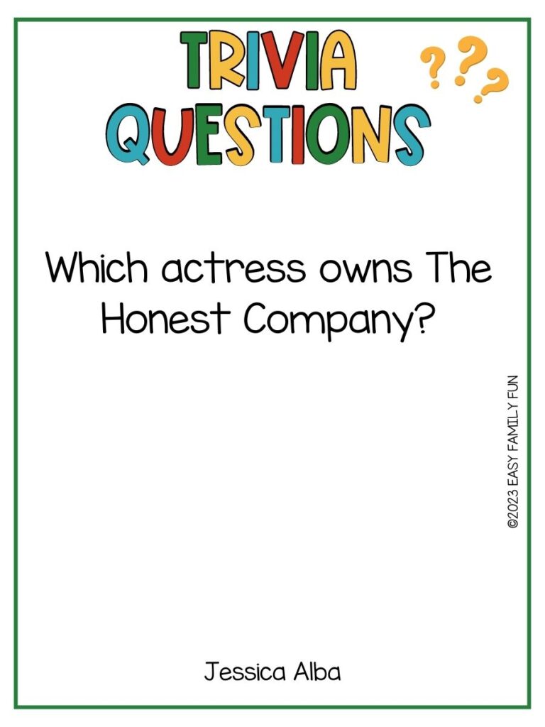 trivia question on white background with green border