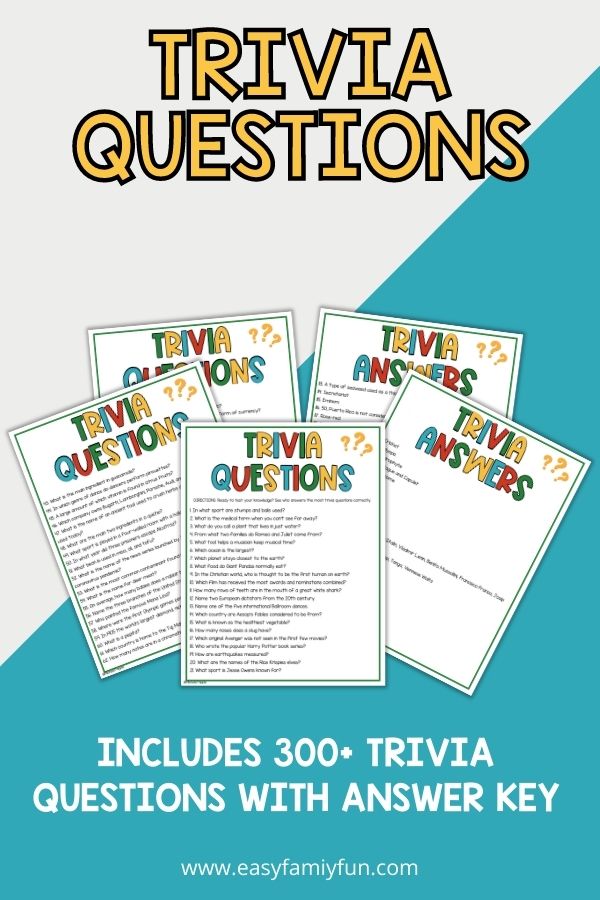 trivia question list images on blue and white background