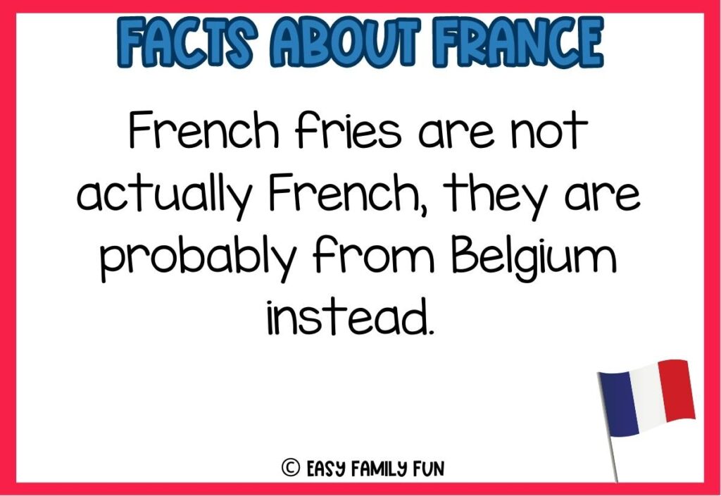 Tricolor (blue, white and red) French flag with red border and France fact for kids.