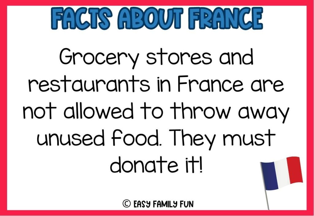 Tricolor (blue, white and red) French flag with red border and France fact for kids.