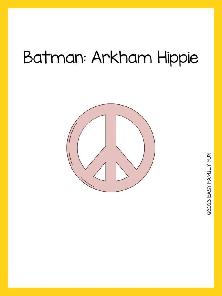 White background with pink peace sign graphic and hippie pun.