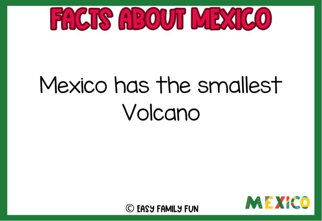 Mexico fact with festive, multi-colored "Mexico" label in bottom right corner and green border.