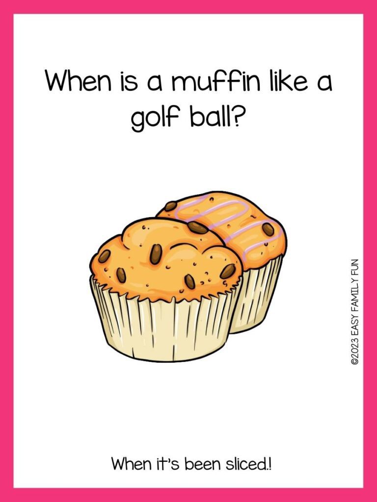 two muffins on white background with pink border and muffin pun.