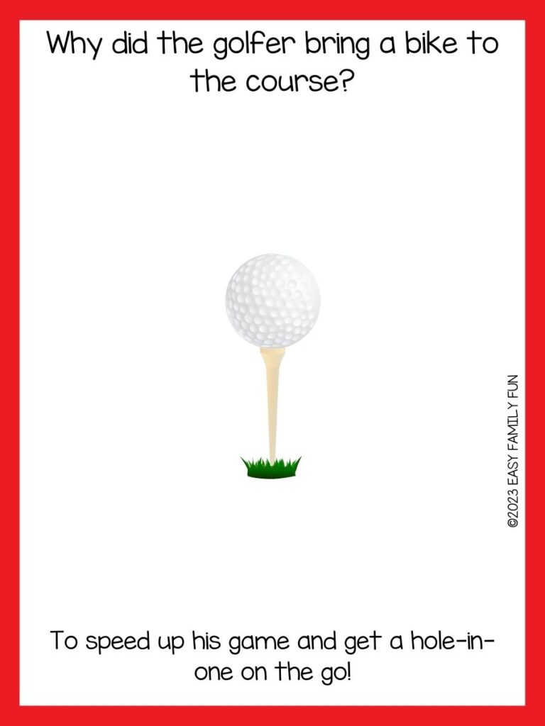 golf ball on tee with red border and a golf riddle