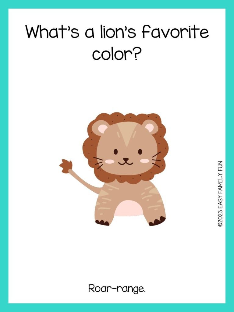 brown lion  with blue border and a lion pun