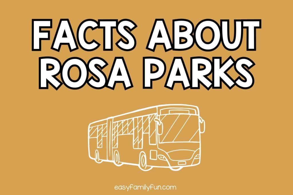 featured image with light brown background, bold white text stating "Facts About Rosa Parks" and an image of a bus