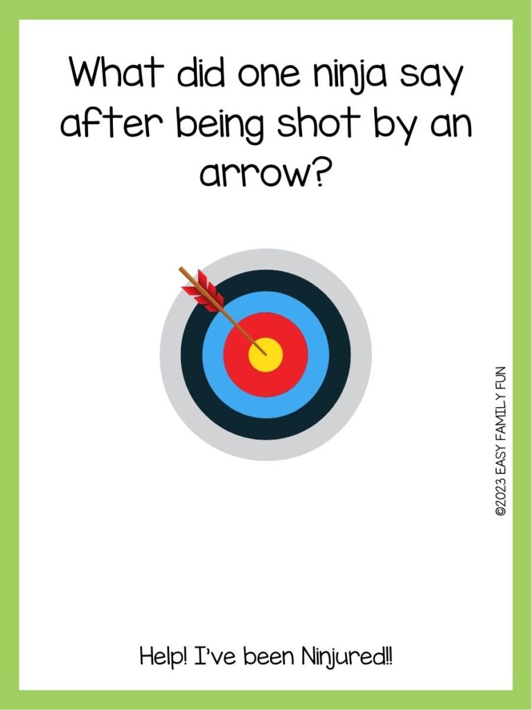 in post image with white background, green boarder, text of an archery pun and an image of a target with an arrow