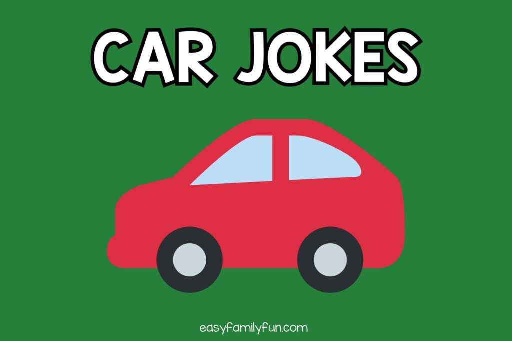 featured image with green background, bold white text stating "Car Jokes" and an image of a car