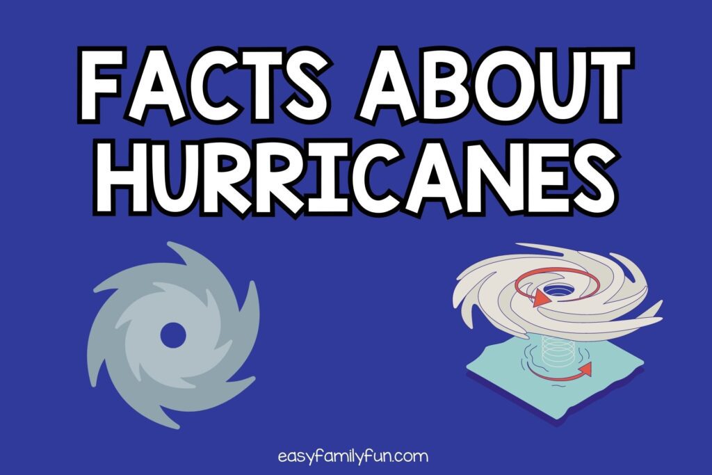 featured image with blue background, bold white text stating "Facts About Hurricanes" and two images of hurricanes