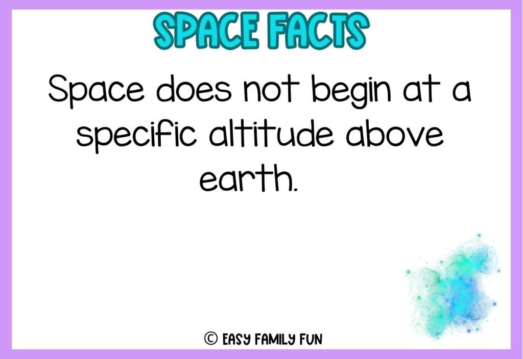 in post image with white background with purple border, bold blue title stating "space facts", image of space, and space fact. 