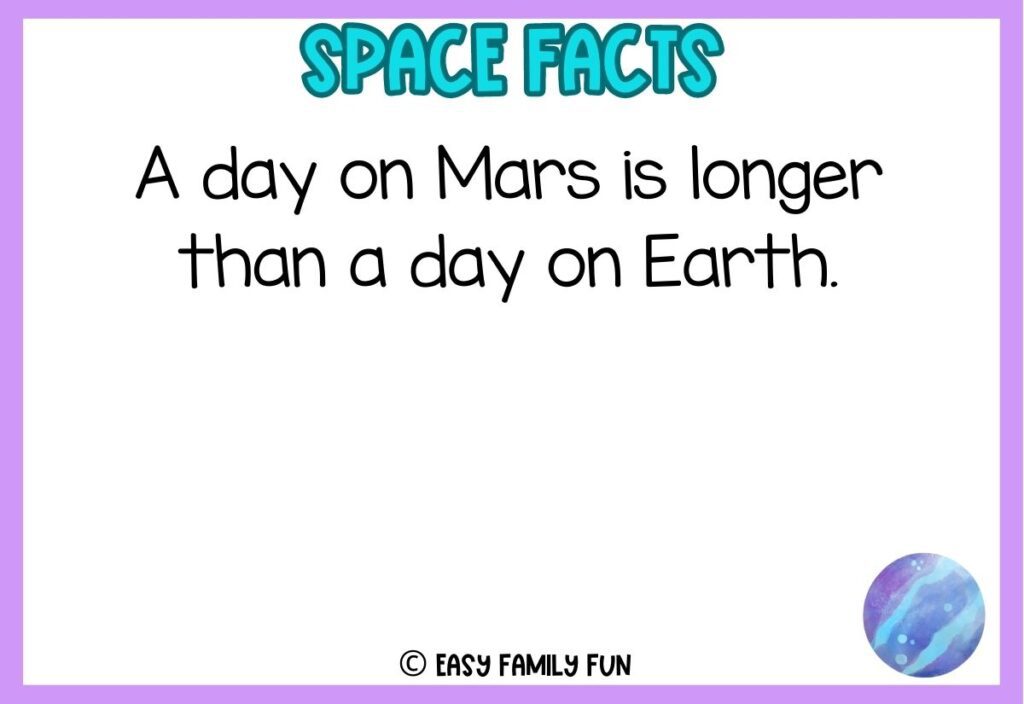 in post image with white background with purple border, bold blue title stating "space facts", image of planet, and space fact. 