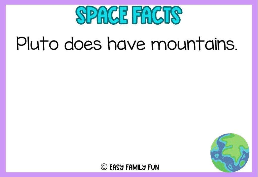 in post image with white background with purple border, bold blue title stating "space facts", image of planet, and space fact. 