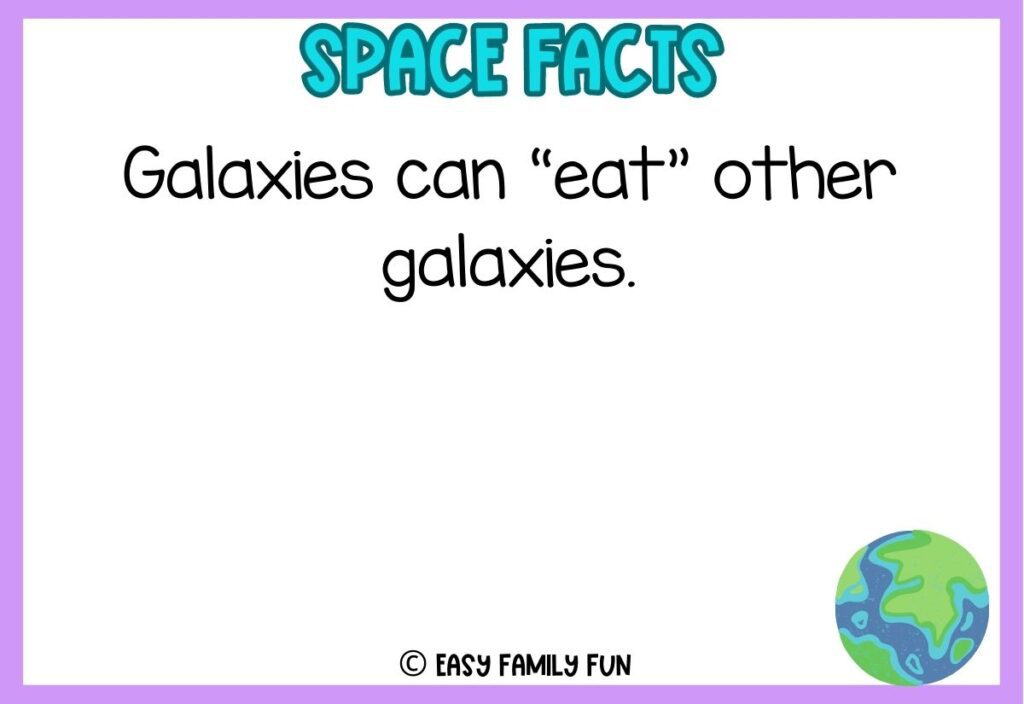 in post image with white background with purple border, bold blue title stating "space facts", image of planet, and space fact. 