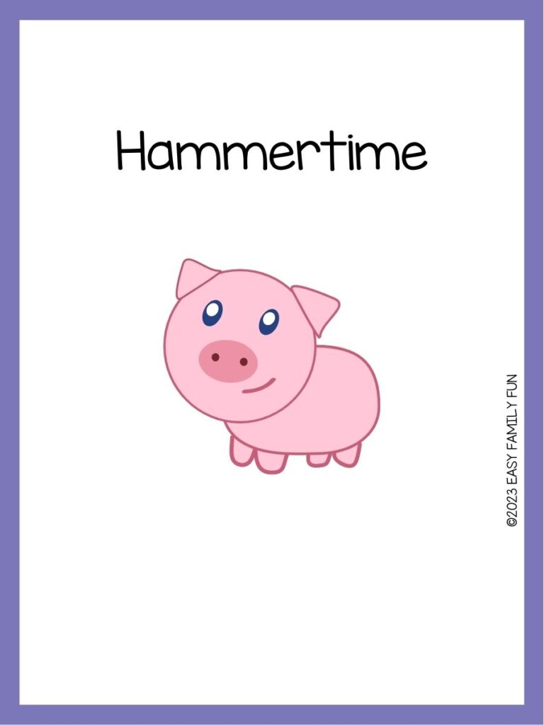 in post image with white background, purple border, image of a pig, and funny pig name