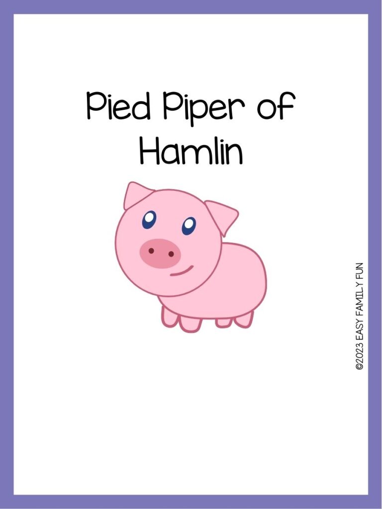 in post image with white background, purple border, image of a pig, and funny pig name