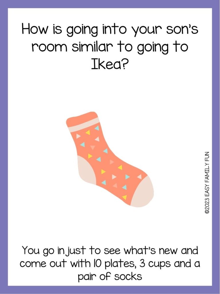 in post image with white background, purple border, text of a sock pun and an image of a sock