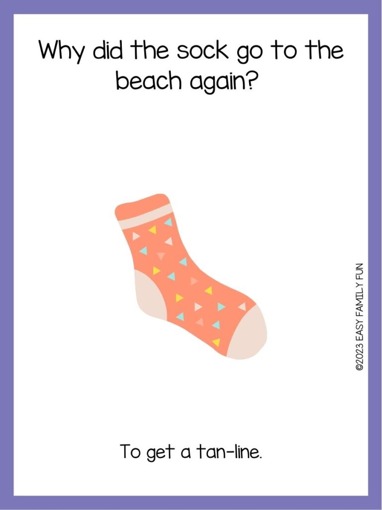 in post image with white background, purple border, text of a sock pun and an image of a sock