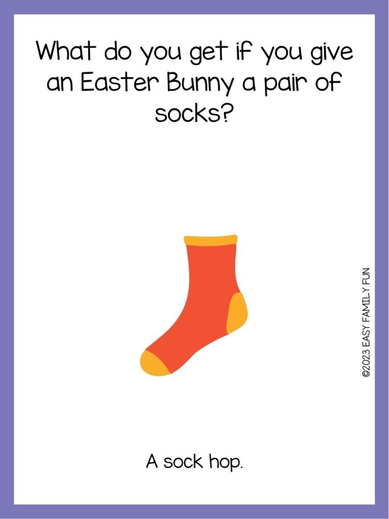 in post image with white background, purple border, text of a sock pun and an image of a sock