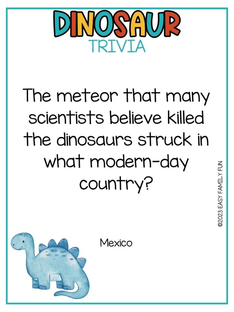 in post image with white background, multicolored title stating "Dinosaur Trivia", text of dinosaur trivia and image of dinosaur