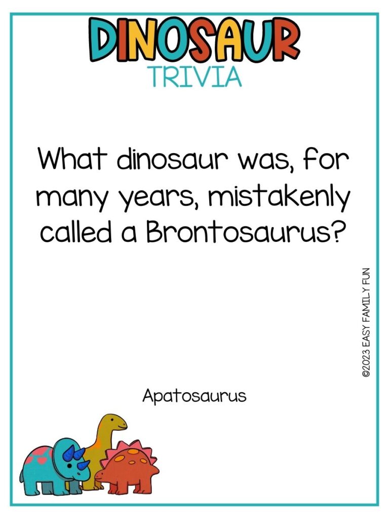 in post image with white background, multicolored title stating "Dinosaur Trivia", text of dinosaur trivia and image of dinosaurs