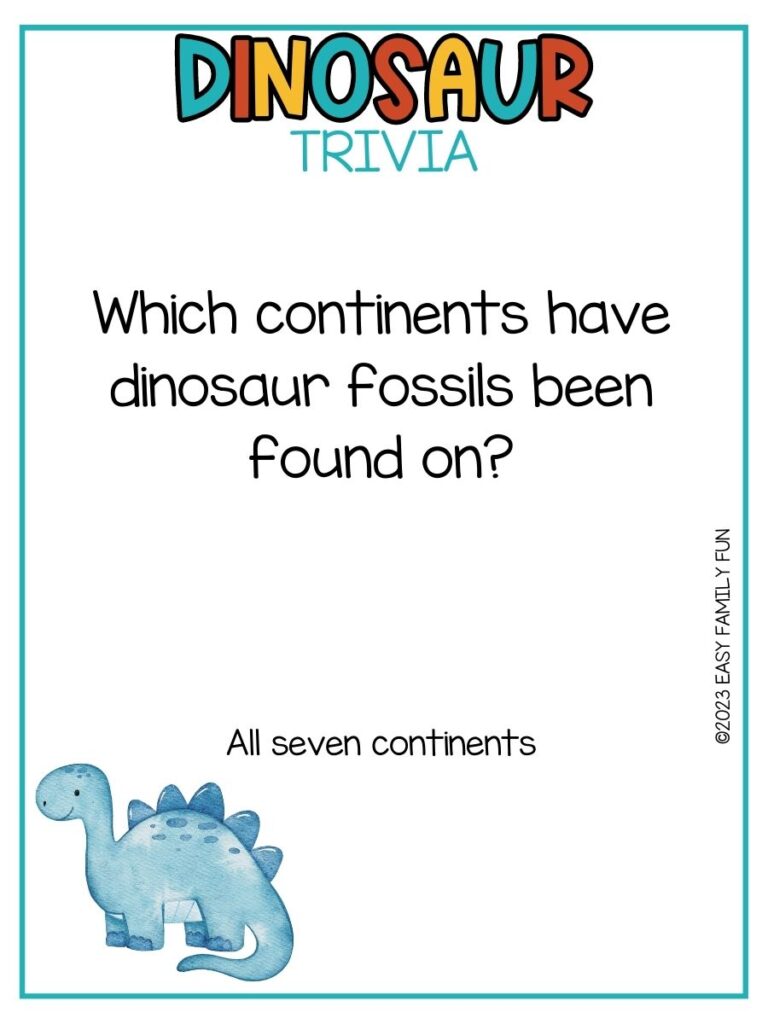 in post image with white background, multicolored title stating "Dinosaur Trivia", text of dinosaur trivia and image of dinosaur