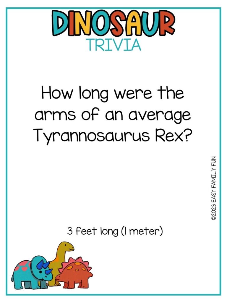 in post image with white background, multicolored title stating "Dinosaur Trivia", text of dinosaur trivia and image of dinosaurs