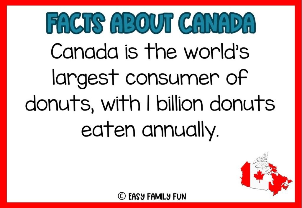 in post image with white background, red border, blue title stating "Facts About Canada", text of a fact about Canada and an image of Canada