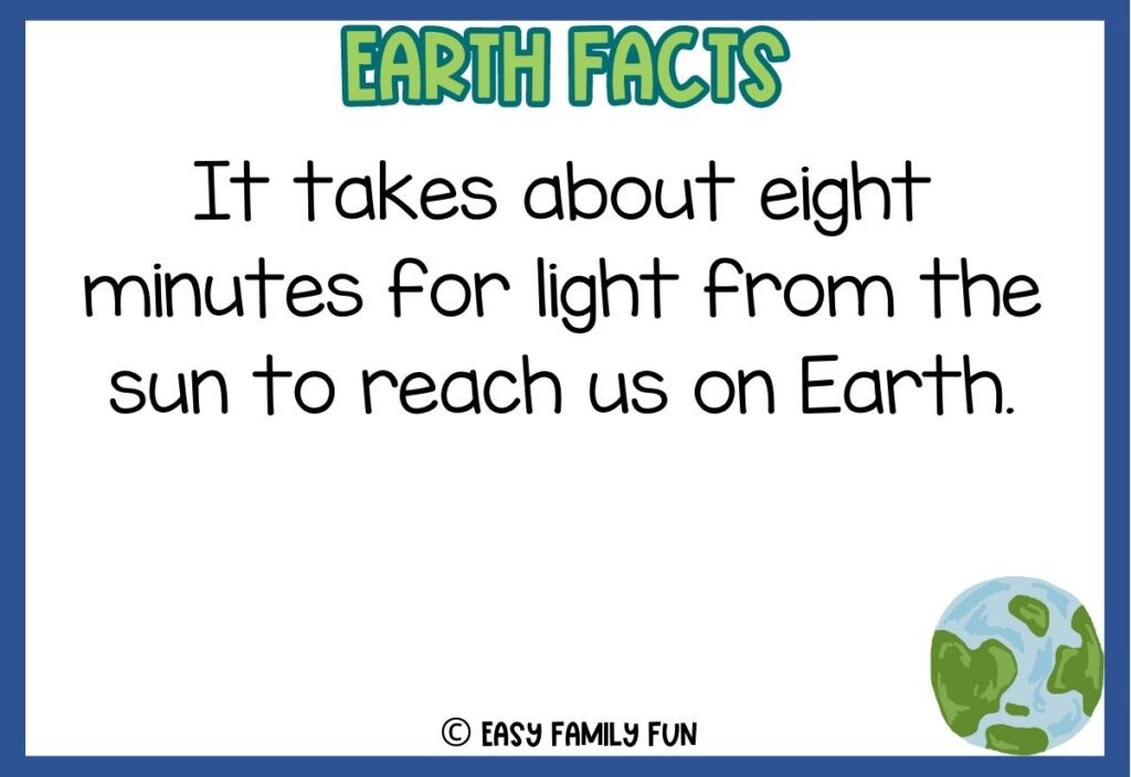 in post image with white background, blue border, green title stating "Earth Facts", text of an earth fact and an image of Earth