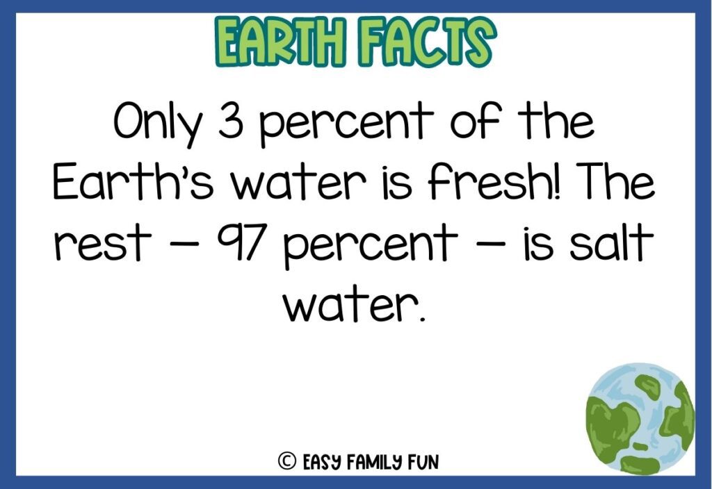 in post image with white background, blue border, green title stating "Earth Facts", text of an earth fact and an image of Earth