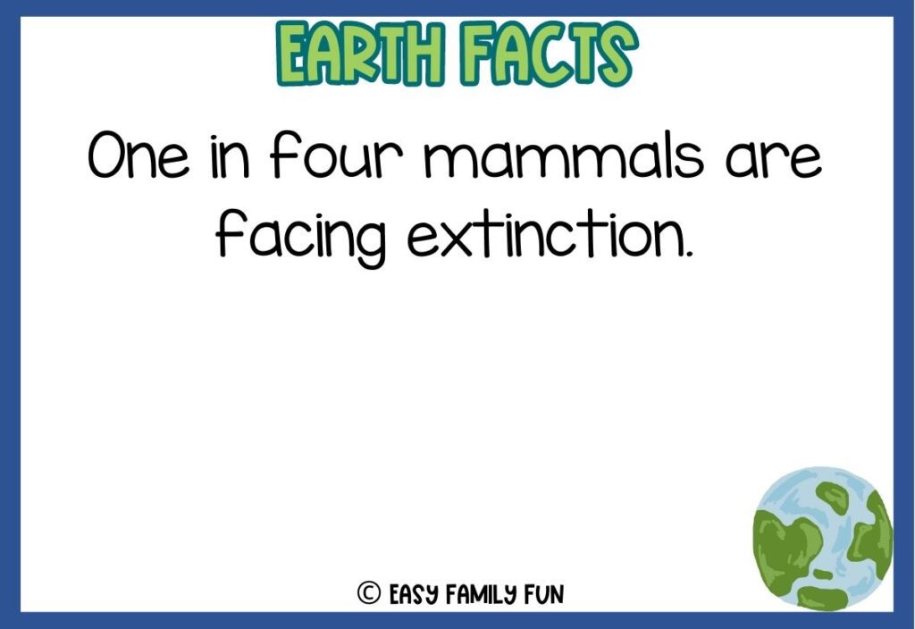 in post image with white background, blue border, green title stating "Earth Facts", text of an earth fact and an image of Earth