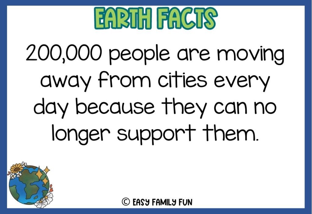 in post image with white background, blue border, green title stating "Earth Facts", text of an earth fact and an image of Earth