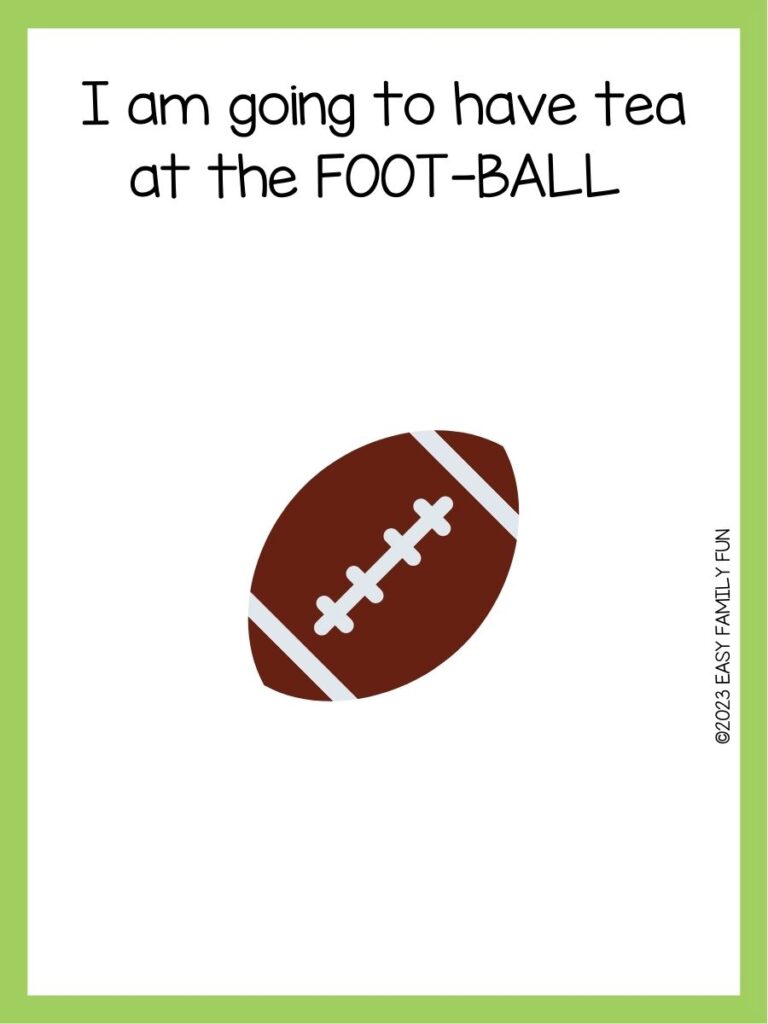 in post image with white background, green border, text of a football pun and an image of a football