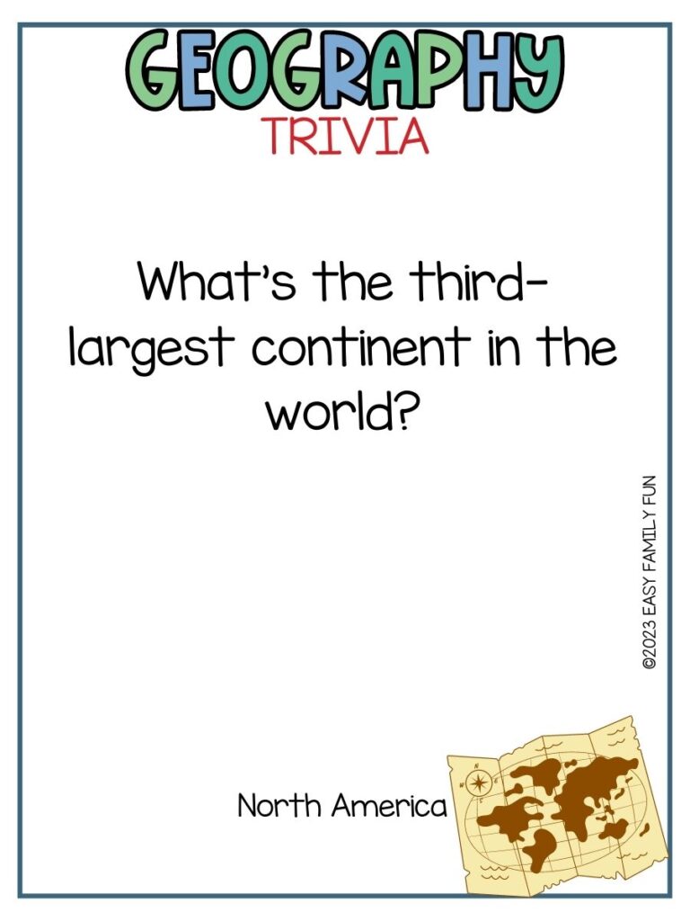 in post image with white background, bold title stating Geography Title, text of a geography trivia question, and an images of a map