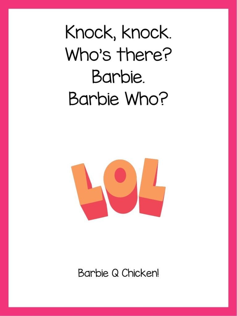 in post image with white background, pink border, black text with joke, and an image of LOL